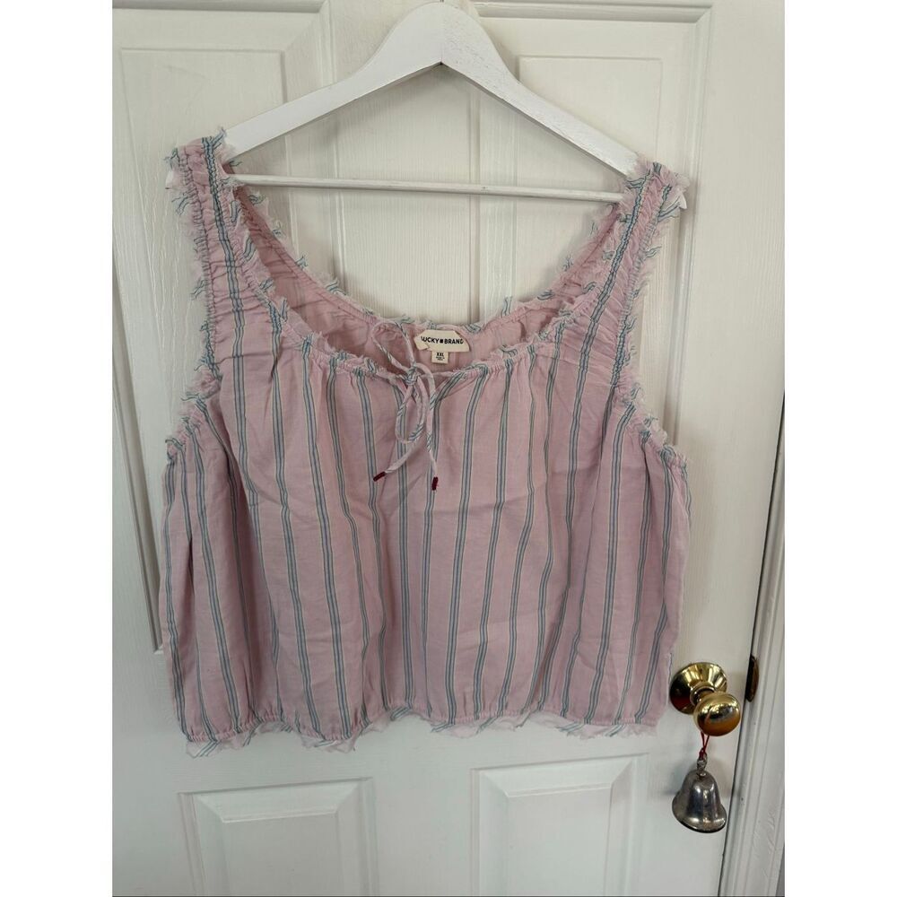 Lucky Brand Baby Pink & Blue Stripe Frayed Edge Rank Top Ren Faire sz XXL NWOT